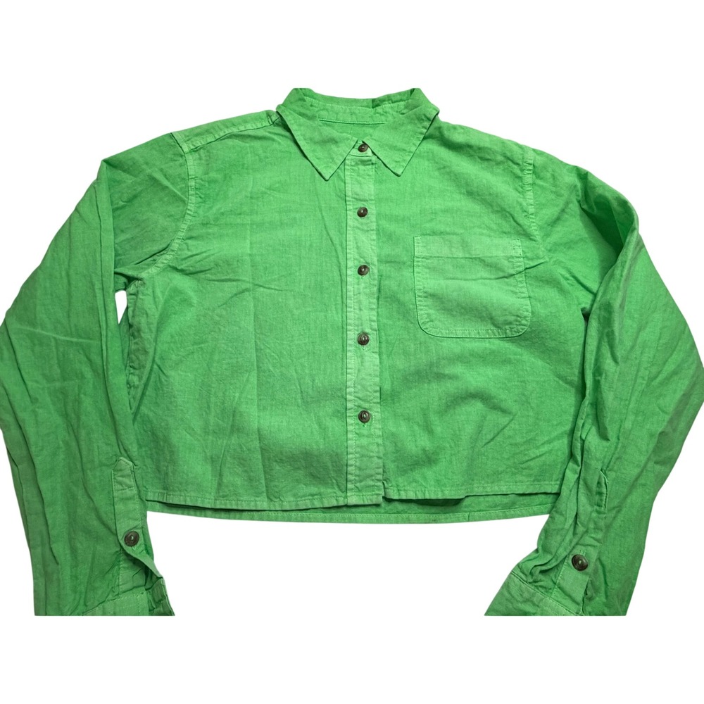Universal Thread Womens Cropped Button Down Shirt Green Long Sleeve Size S